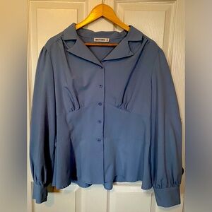 Blue Button Up Long Sleeve Blouse